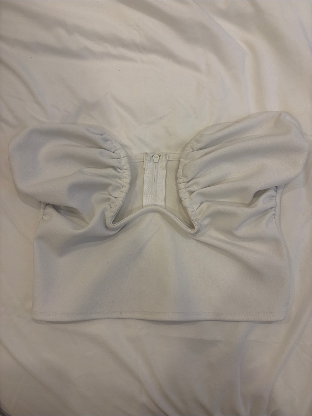 White Strapless Ruched Bust Crop Top